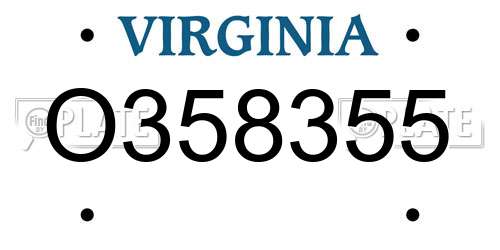 O358355 Virginia License Plate