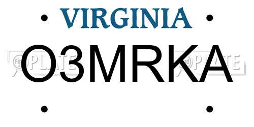O3MRKA Virginia License Plate