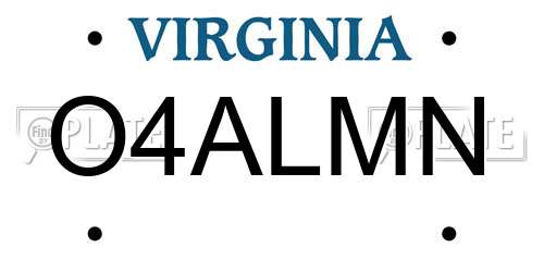 O4ALMN Virginia License Plate
