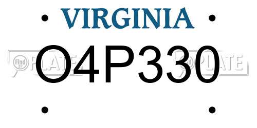 O4P330 Virginia License Plate