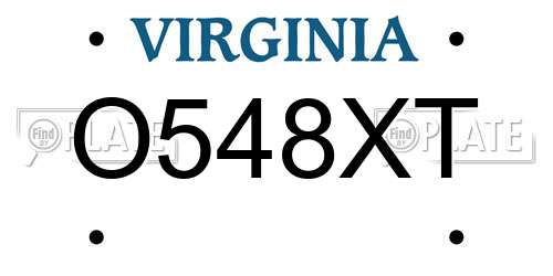 O548XT Virginia License Plate
