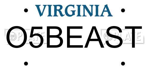 O5BEAST Virginia License Plate