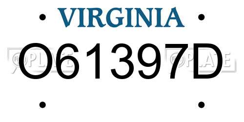 O61397D Virginia License Plate