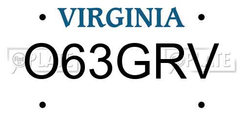 O63GRV Virginia License Plate