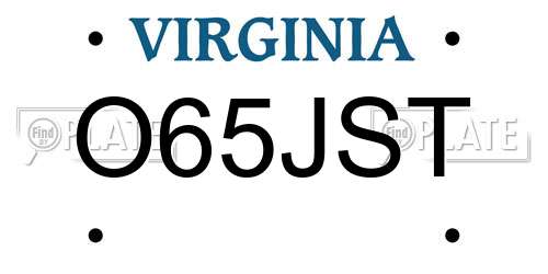 O65JST Virginia License Plate