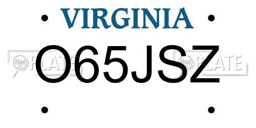 O65JSZ Virginia License Plate