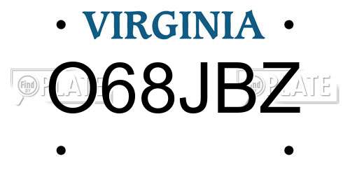 O68JBZ Virginia License Plate