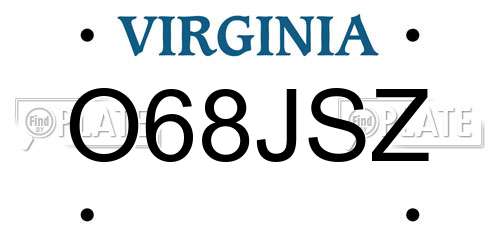 O68JSZ Virginia License Plate