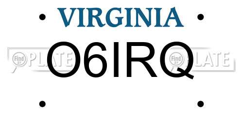 O6IRQ Virginia License Plate