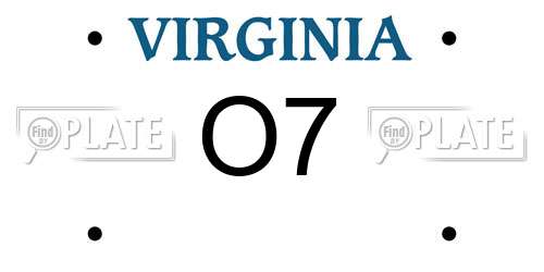 O7 Virginia License Plate