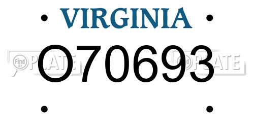O70693 Virginia License Plate