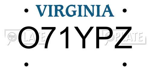 O71YPZ Virginia License Plate