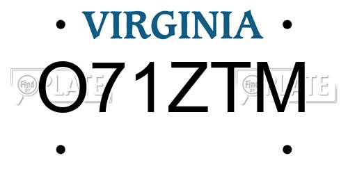 O71ZTM Virginia License Plate