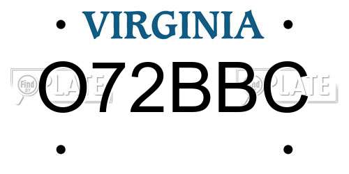 O72BBC Virginia License Plate