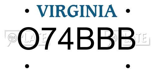 O74BBB Virginia License Plate