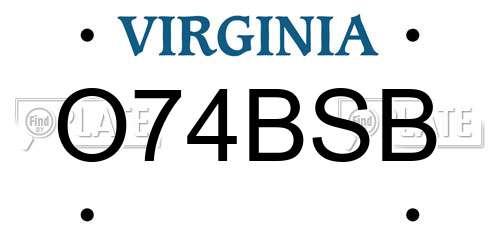 O74BSB Virginia License Plate
