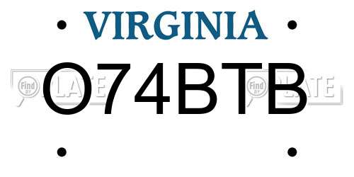 O74BTB Virginia License Plate