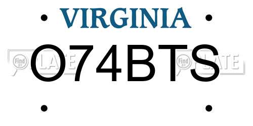 O74BTS Virginia License Plate