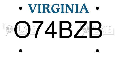 O74BZB Virginia License Plate