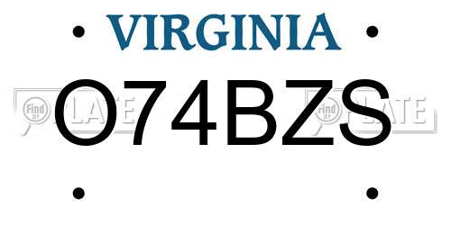 O74BZS Virginia License Plate