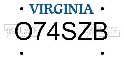 O74SZB Virginia License Plate