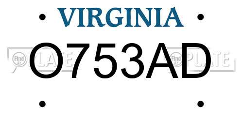 O753AD Virginia License Plate