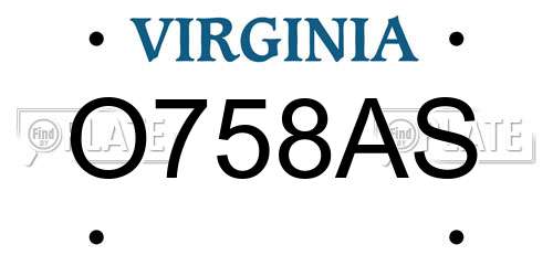 O758AS Virginia License Plate