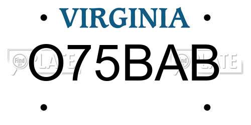 O75BAB Virginia License Plate