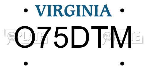 O75DTM Virginia License Plate