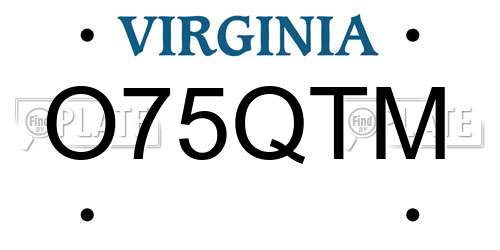 O75QTM Virginia License Plate
