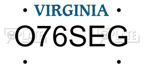 O76SEG Virginia License Plate