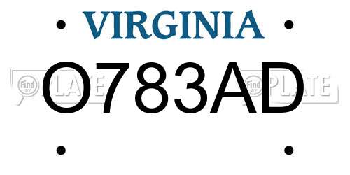 O783AD Virginia License Plate