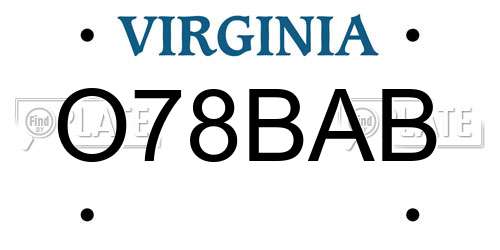 O78BAB Virginia License Plate