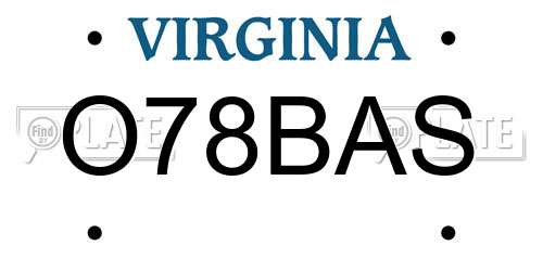 O78BAS Virginia License Plate