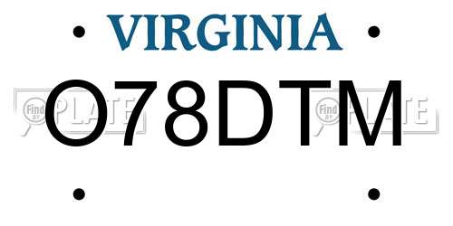 O78DTM Virginia License Plate