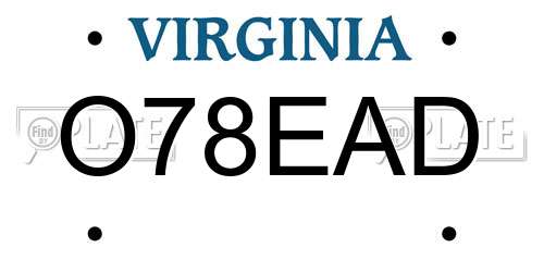 O78EAD Virginia License Plate