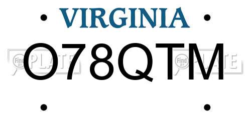 O78QTM Virginia License Plate