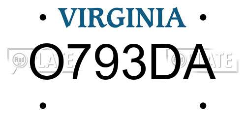 O793DA Virginia License Plate