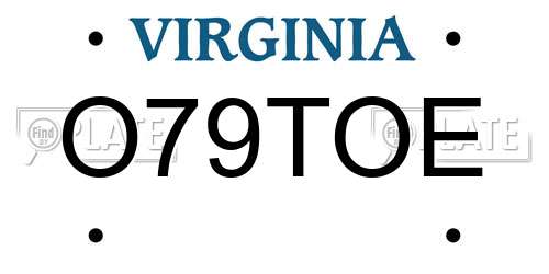 O79TOE Virginia License Plate