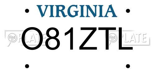 O81ZTL Virginia License Plate