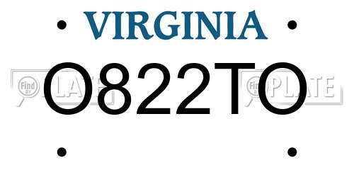 O822TO Virginia License Plate
