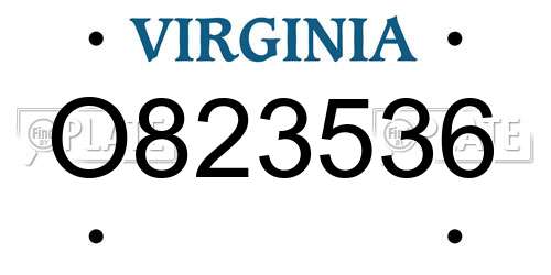 O823536 Virginia License Plate