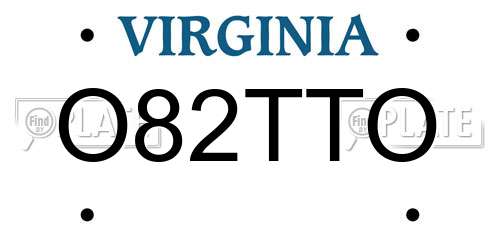 O82TTO Virginia License Plate