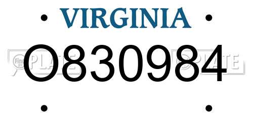 O830984 Virginia License Plate