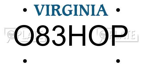 O83HOP Virginia License Plate