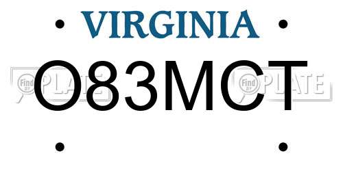 O83MCT Virginia License Plate