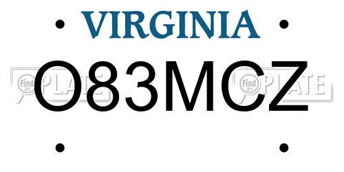 O83MCZ Virginia License Plate