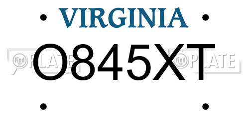 O845XT Virginia License Plate