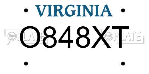 O848XT Virginia License Plate