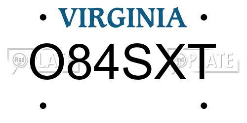 O84SXT Virginia License Plate